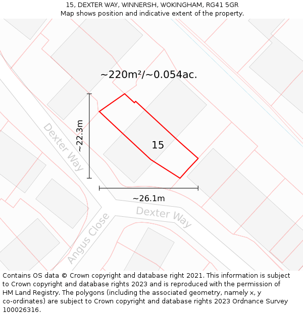 15, DEXTER WAY, WINNERSH, WOKINGHAM, RG41 5GR: Plot and title map