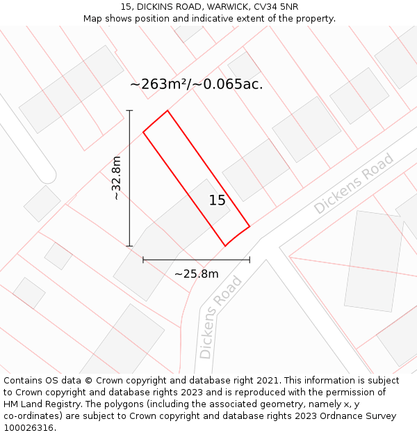 15, DICKINS ROAD, WARWICK, CV34 5NR: Plot and title map