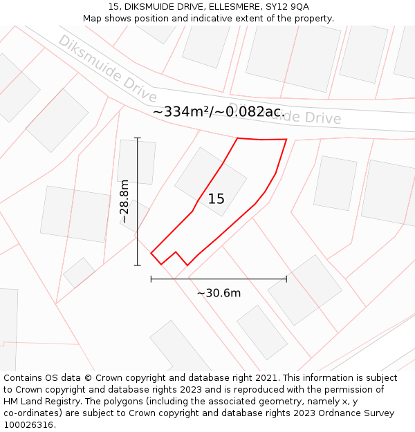 15, DIKSMUIDE DRIVE, ELLESMERE, SY12 9QA: Plot and title map
