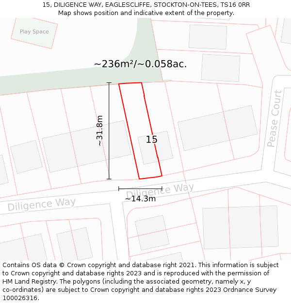 15, DILIGENCE WAY, EAGLESCLIFFE, STOCKTON-ON-TEES, TS16 0RR: Plot and title map