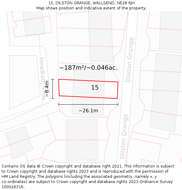 15, DILSTON GRANGE, WALLSEND, NE28 6JH: Plot and title map