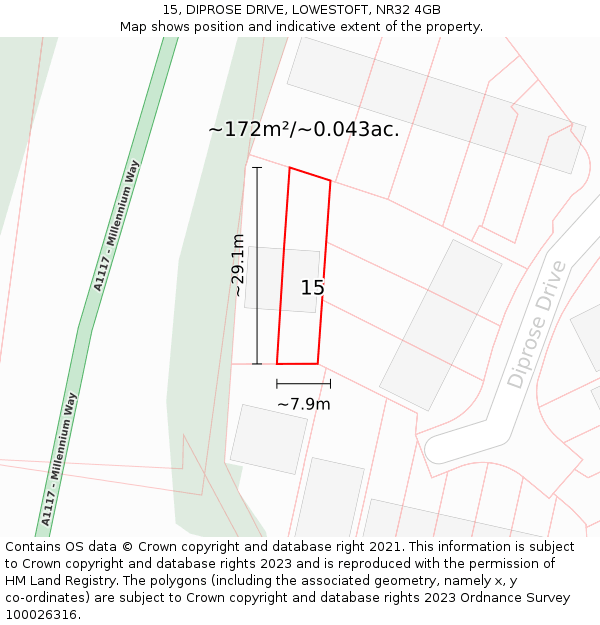 15, DIPROSE DRIVE, LOWESTOFT, NR32 4GB: Plot and title map