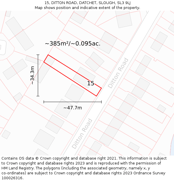 15, DITTON ROAD, DATCHET, SLOUGH, SL3 9LJ: Plot and title map