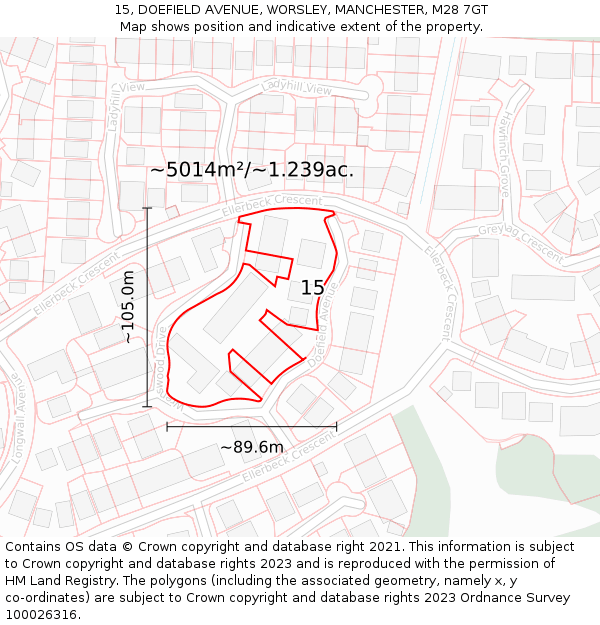 15, DOEFIELD AVENUE, WORSLEY, MANCHESTER, M28 7GT: Plot and title map