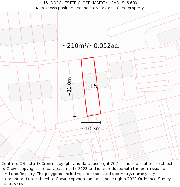 15, DORCHESTER CLOSE, MAIDENHEAD, SL6 6RX: Plot and title map