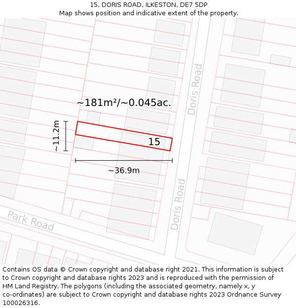 15, DORIS ROAD, ILKESTON, DE7 5DP: Plot and title map