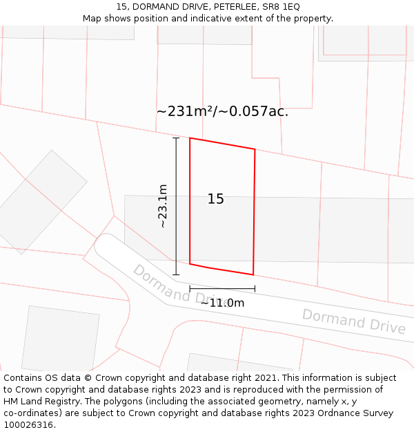 15, DORMAND DRIVE, PETERLEE, SR8 1EQ: Plot and title map