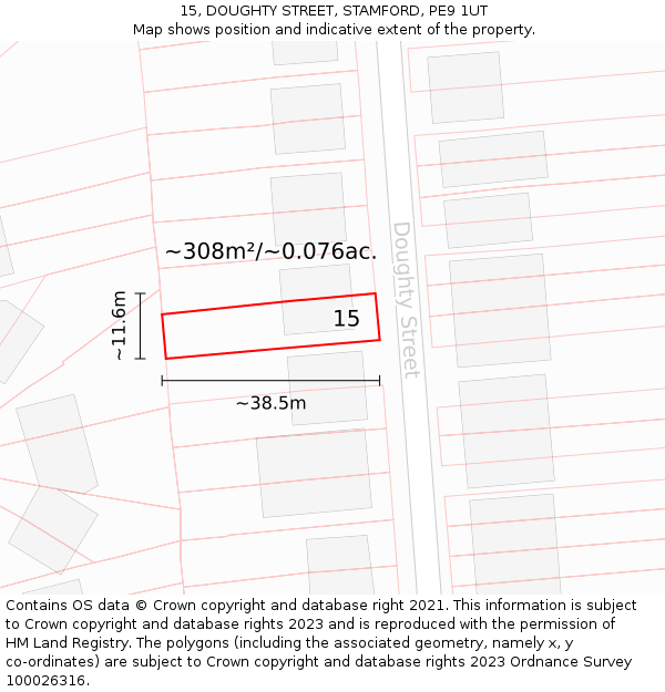 15, DOUGHTY STREET, STAMFORD, PE9 1UT: Plot and title map