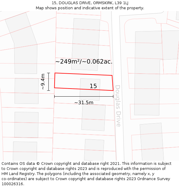 15, DOUGLAS DRIVE, ORMSKIRK, L39 1LJ: Plot and title map