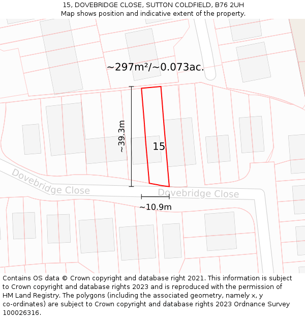 15, DOVEBRIDGE CLOSE, SUTTON COLDFIELD, B76 2UH: Plot and title map