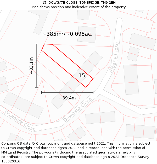 15, DOWGATE CLOSE, TONBRIDGE, TN9 2EH: Plot and title map