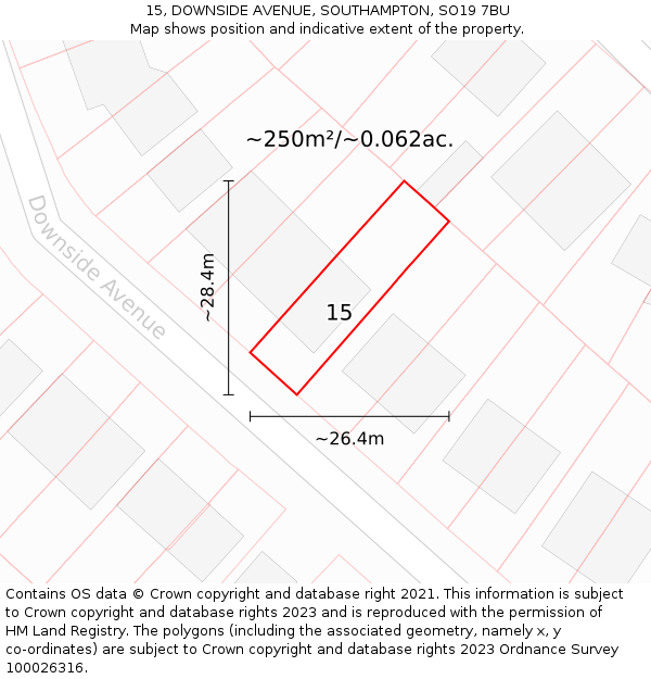 15, DOWNSIDE AVENUE, SOUTHAMPTON, SO19 7BU: Plot and title map