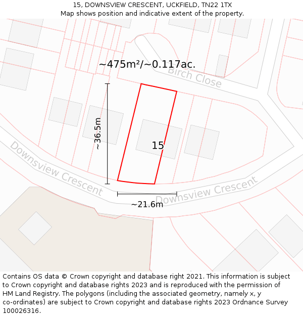 15, DOWNSVIEW CRESCENT, UCKFIELD, TN22 1TX: Plot and title map
