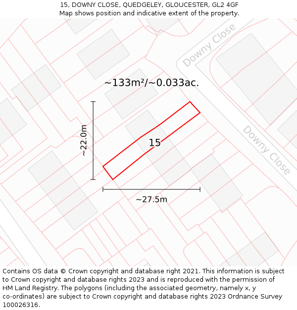 15, DOWNY CLOSE, QUEDGELEY, GLOUCESTER, GL2 4GF: Plot and title map