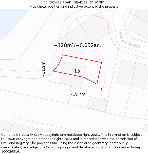 15, DOWSE ROAD, DEVIZES, SN10 3FN: Plot and title map