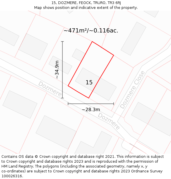 15, DOZMERE, FEOCK, TRURO, TR3 6RJ: Plot and title map