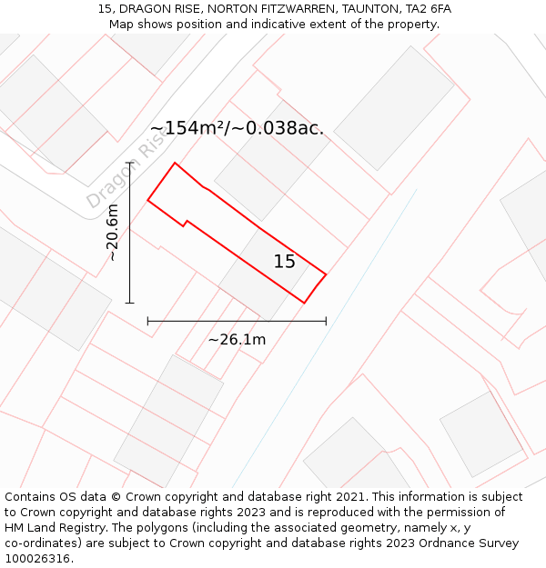 15, DRAGON RISE, NORTON FITZWARREN, TAUNTON, TA2 6FA: Plot and title map