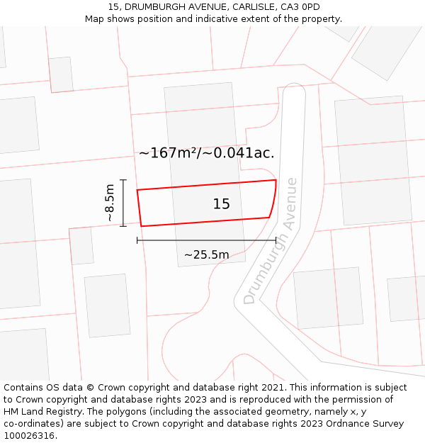 15, DRUMBURGH AVENUE, CARLISLE, CA3 0PD: Plot and title map