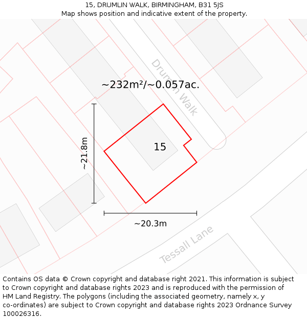 15, DRUMLIN WALK, BIRMINGHAM, B31 5JS: Plot and title map