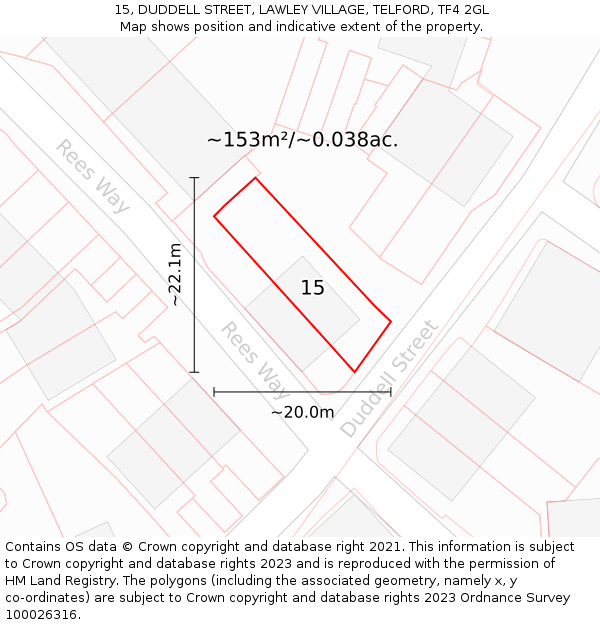 15, DUDDELL STREET, LAWLEY VILLAGE, TELFORD, TF4 2GL: Plot and title map