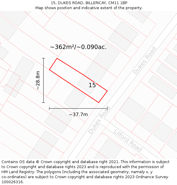 15, DUKES ROAD, BILLERICAY, CM11 1BP: Plot and title map