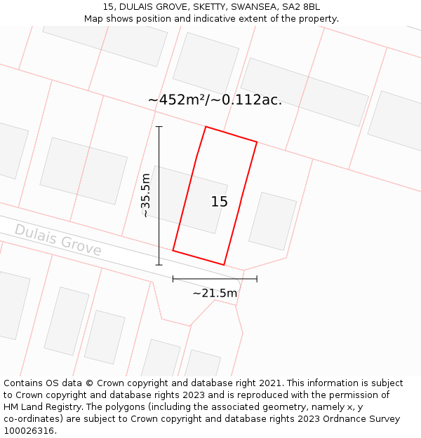 15, DULAIS GROVE, SKETTY, SWANSEA, SA2 8BL: Plot and title map