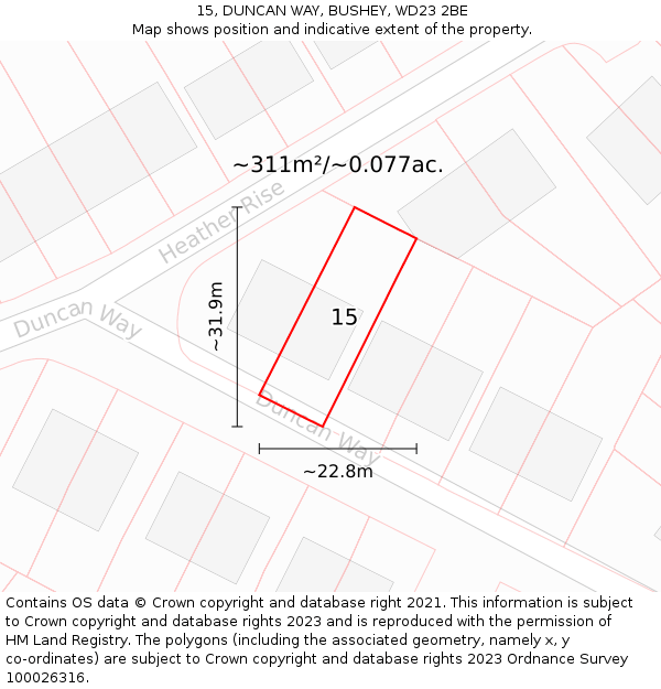 15, DUNCAN WAY, BUSHEY, WD23 2BE: Plot and title map