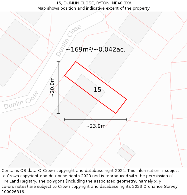 15, DUNLIN CLOSE, RYTON, NE40 3XA: Plot and title map
