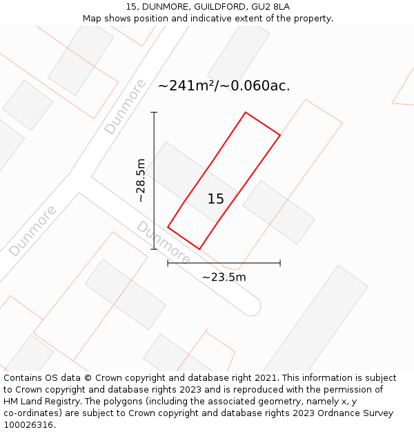 15, DUNMORE, GUILDFORD, GU2 8LA: Plot and title map