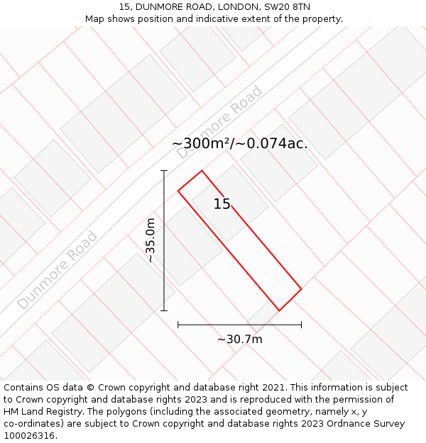 15, DUNMORE ROAD, LONDON, SW20 8TN: Plot and title map