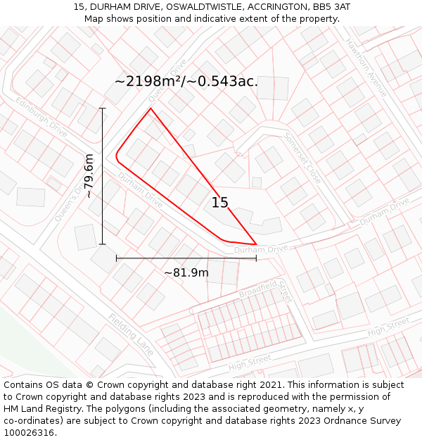15, DURHAM DRIVE, OSWALDTWISTLE, ACCRINGTON, BB5 3AT: Plot and title map