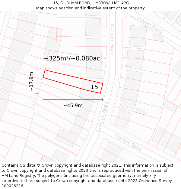 15, DURHAM ROAD, HARROW, HA1 4PG: Plot and title map