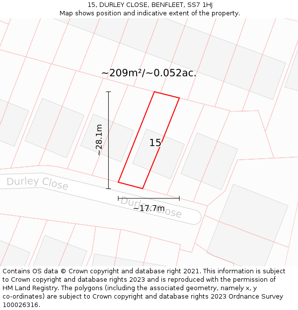 15, DURLEY CLOSE, BENFLEET, SS7 1HJ: Plot and title map