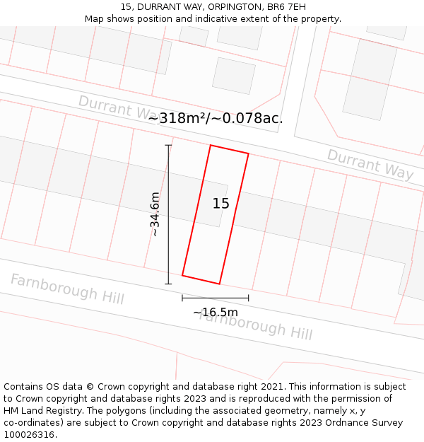 15, DURRANT WAY, ORPINGTON, BR6 7EH: Plot and title map