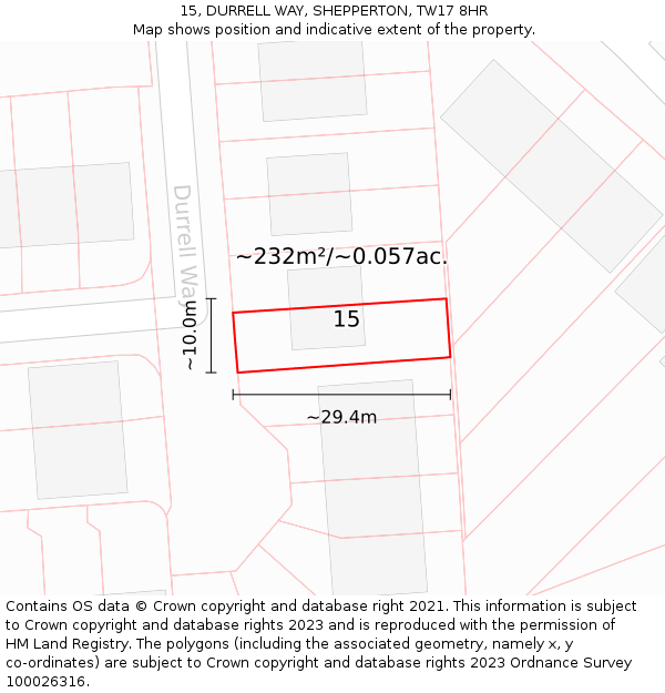 15, DURRELL WAY, SHEPPERTON, TW17 8HR: Plot and title map