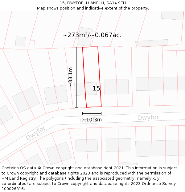 15, DWYFOR, LLANELLI, SA14 9EH: Plot and title map