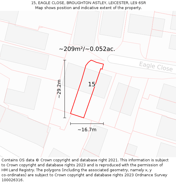 15, EAGLE CLOSE, BROUGHTON ASTLEY, LEICESTER, LE9 6SR: Plot and title map