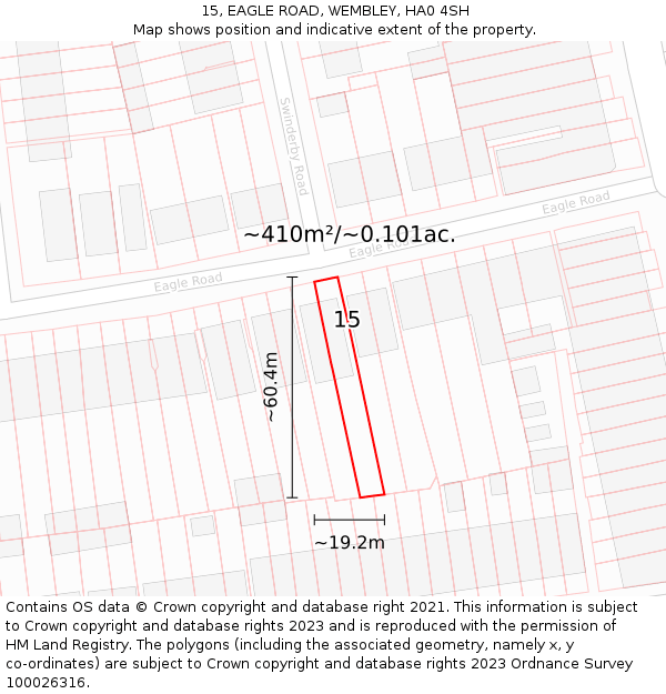 15, EAGLE ROAD, WEMBLEY, HA0 4SH: Plot and title map
