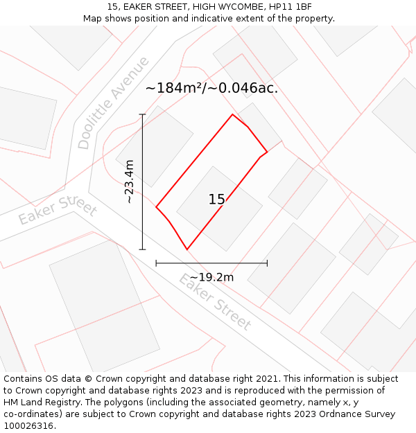 15, EAKER STREET, HIGH WYCOMBE, HP11 1BF: Plot and title map