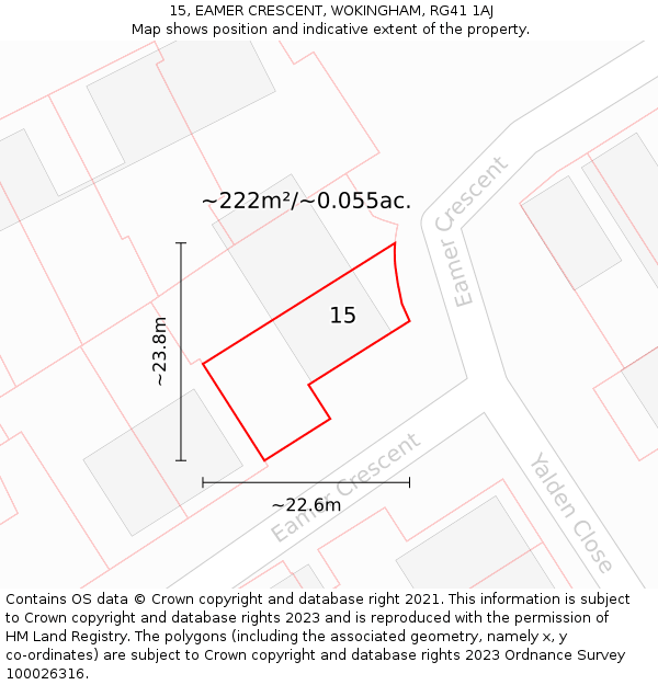 15, EAMER CRESCENT, WOKINGHAM, RG41 1AJ: Plot and title map