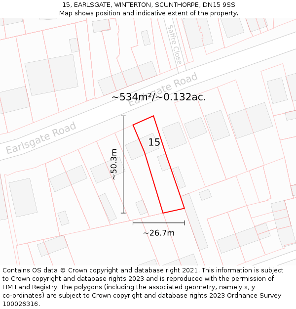 15, EARLSGATE, WINTERTON, SCUNTHORPE, DN15 9SS: Plot and title map