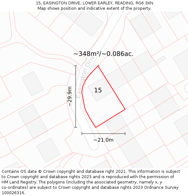 15, EASINGTON DRIVE, LOWER EARLEY, READING, RG6 3XN: Plot and title map