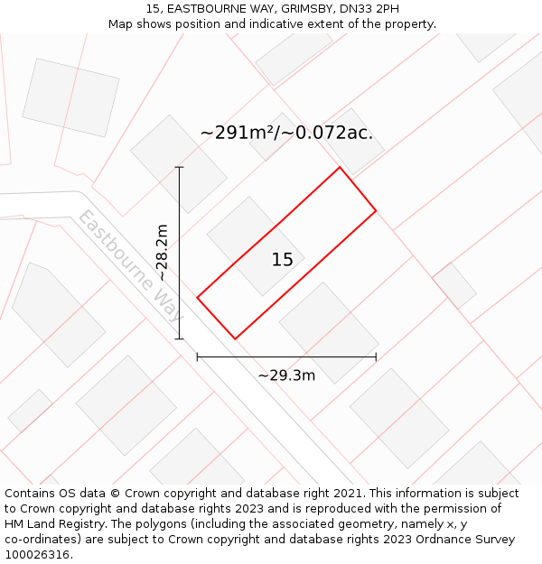 15, EASTBOURNE WAY, GRIMSBY, DN33 2PH: Plot and title map