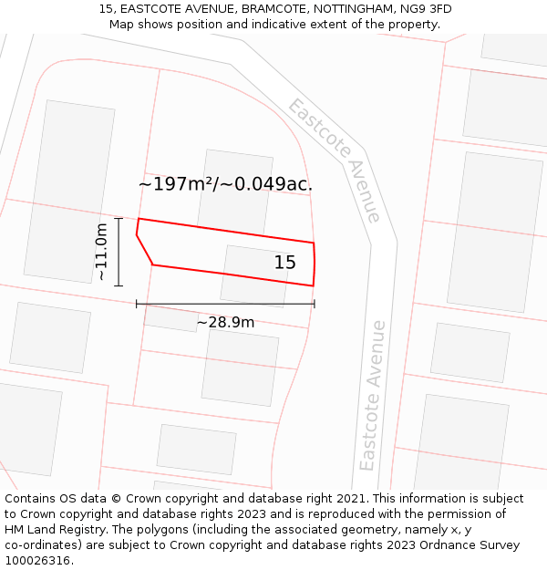 15, EASTCOTE AVENUE, BRAMCOTE, NOTTINGHAM, NG9 3FD: Plot and title map