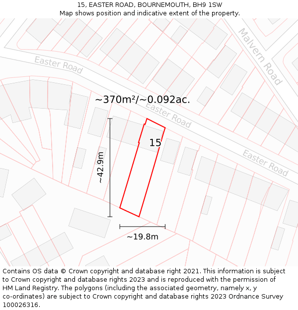 15, EASTER ROAD, BOURNEMOUTH, BH9 1SW: Plot and title map