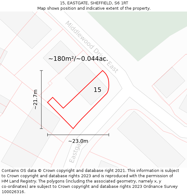 15, EASTGATE, SHEFFIELD, S6 1RT: Plot and title map