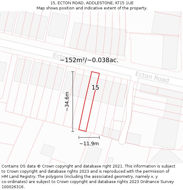 15, ECTON ROAD, ADDLESTONE, KT15 1UE: Plot and title map