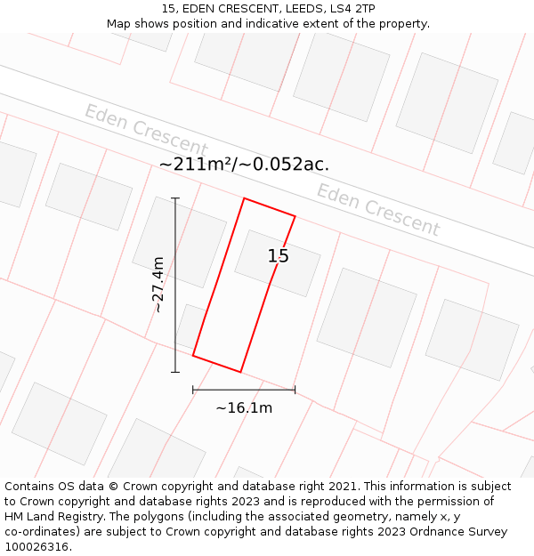 15, EDEN CRESCENT, LEEDS, LS4 2TP: Plot and title map