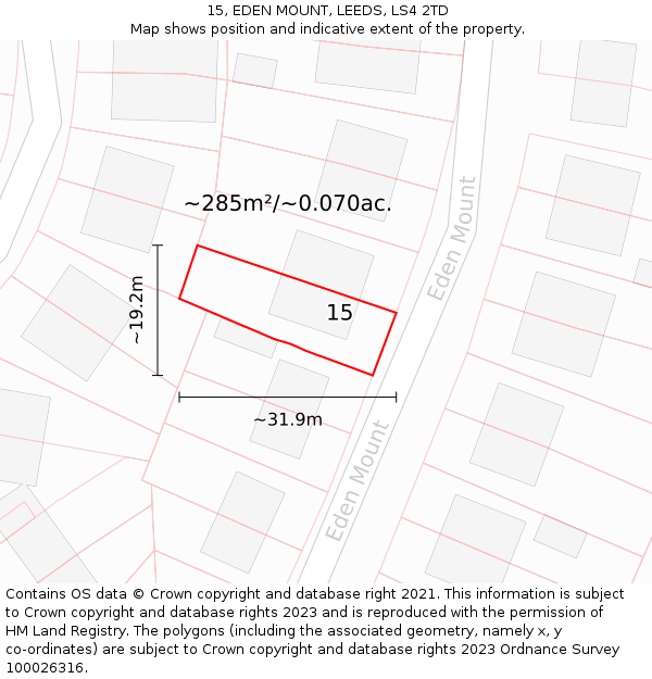 15, EDEN MOUNT, LEEDS, LS4 2TD: Plot and title map