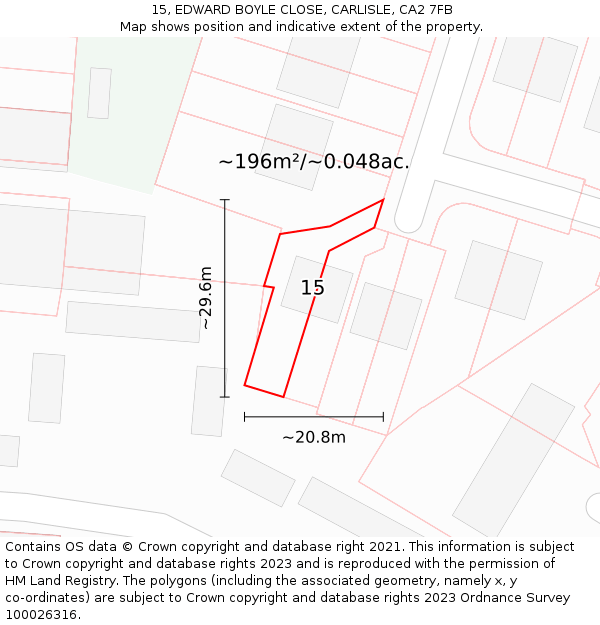 15, EDWARD BOYLE CLOSE, CARLISLE, CA2 7FB: Plot and title map